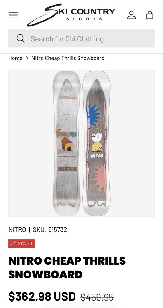 Nitro Cheap Thrills Snowboard 138 cm