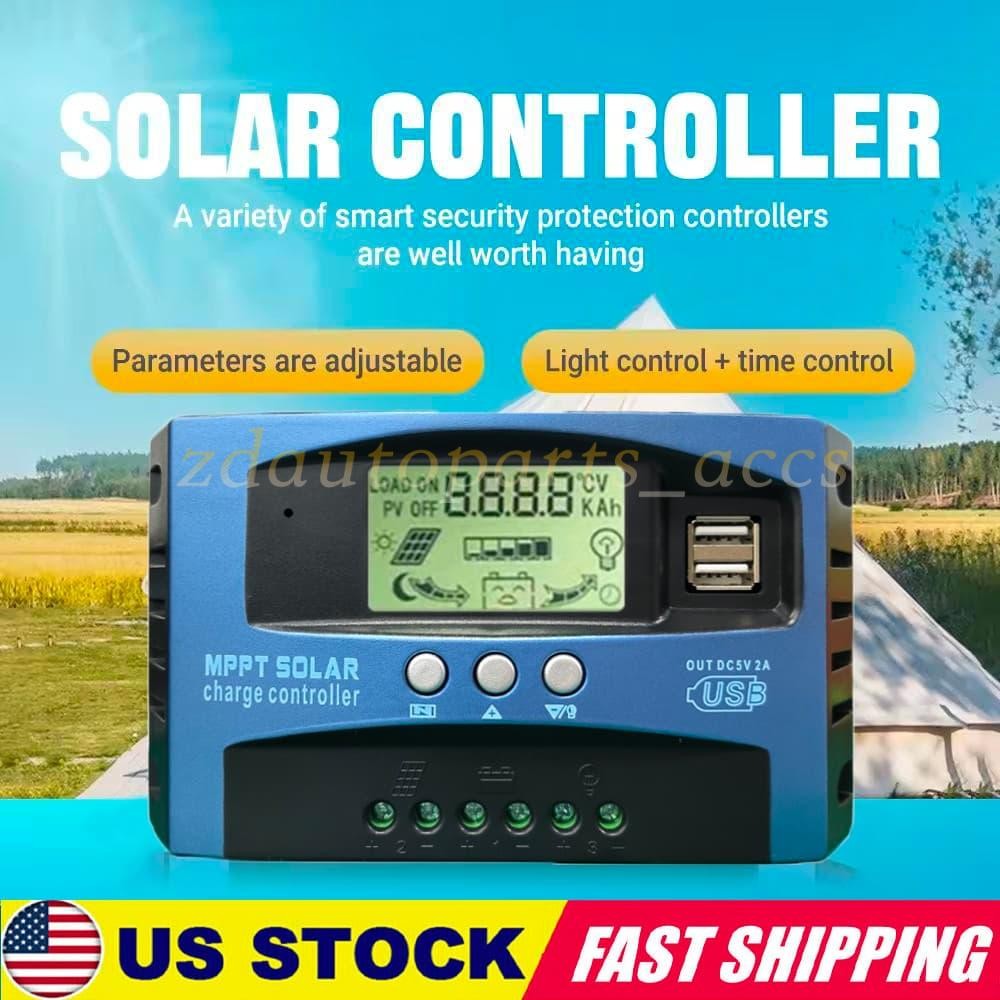 (100A) MPPT Solar Charger Controller Battery Regulator Dual USB LCD Display US