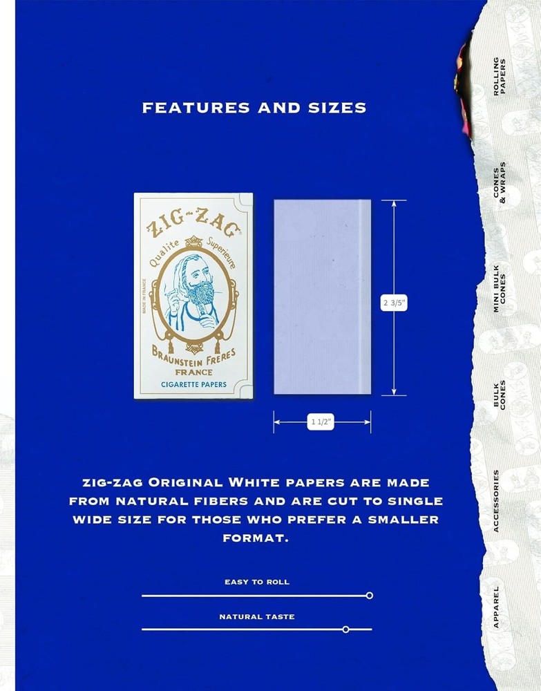 ZIG-ZAG Rolling Paper Original White 70mm Size - (48-Pack) Display Box