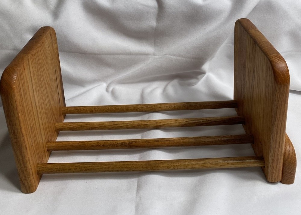 Vtg Solid Wood Book Stand Trough Rack Holder Sliding Adjustable Desk Counter
