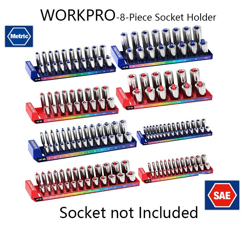 WORKPRO Socket Organizer Set 1/4", 3/8", 1/2" Drive Metric & SAE Socket Trays