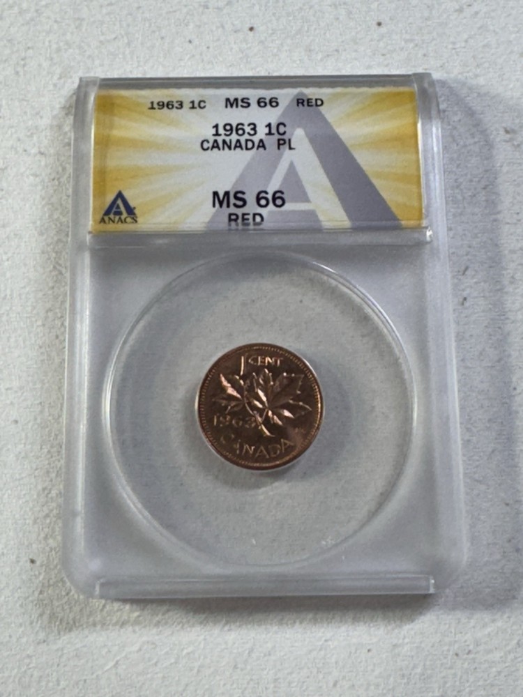 1963 Canada 1 Cent Proof Like Graded MS 66 RD by ANACS