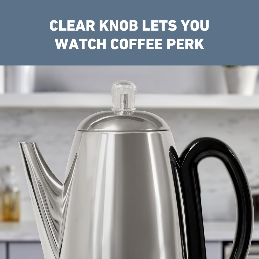 West Bend Electric Percolator Classic Style Coffee Maker with 12-Cup, Silver