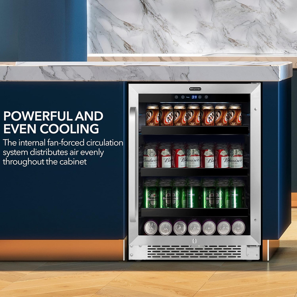 Stainless Steel 182 Can Beverage Refrigerator with Lock & Digital Control