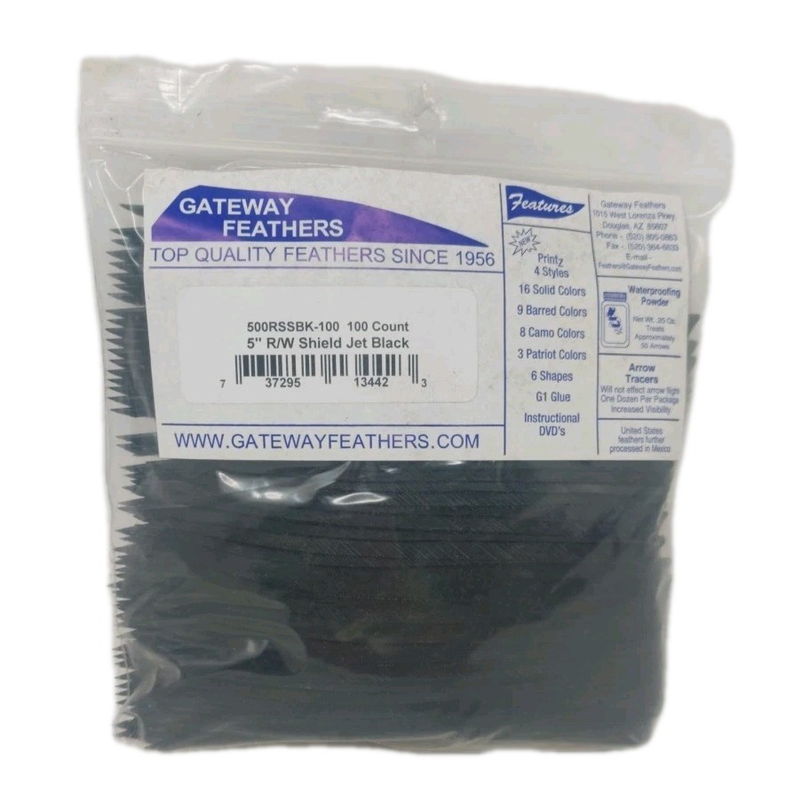100 Pack Gateway Feathers 5" Right Wing: Shield Jet Black 500RSSBK-100