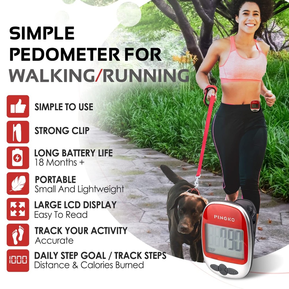 PINGKO Best Pedometer for Walking Accurately Track Steps Multi-Function Porta...