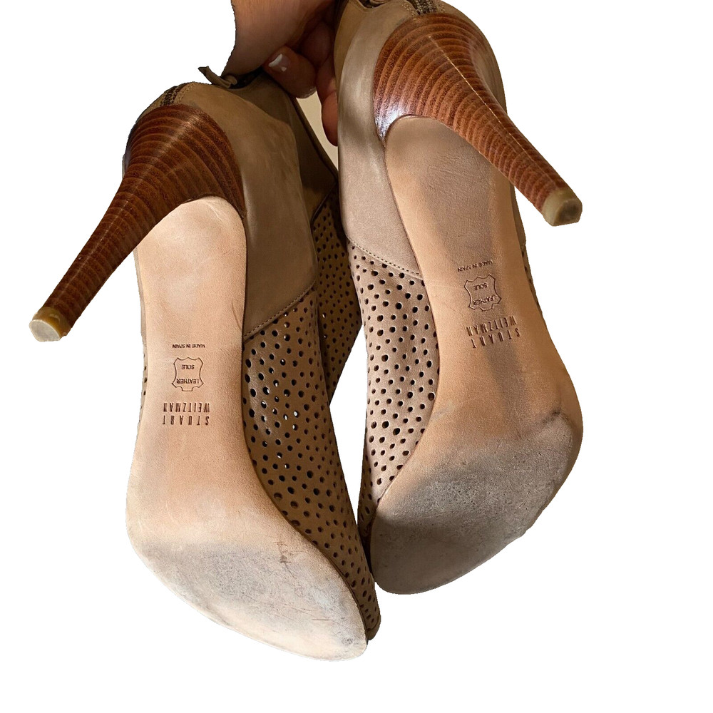 stuart weitzman booties size 9.5 tan perforated open toe