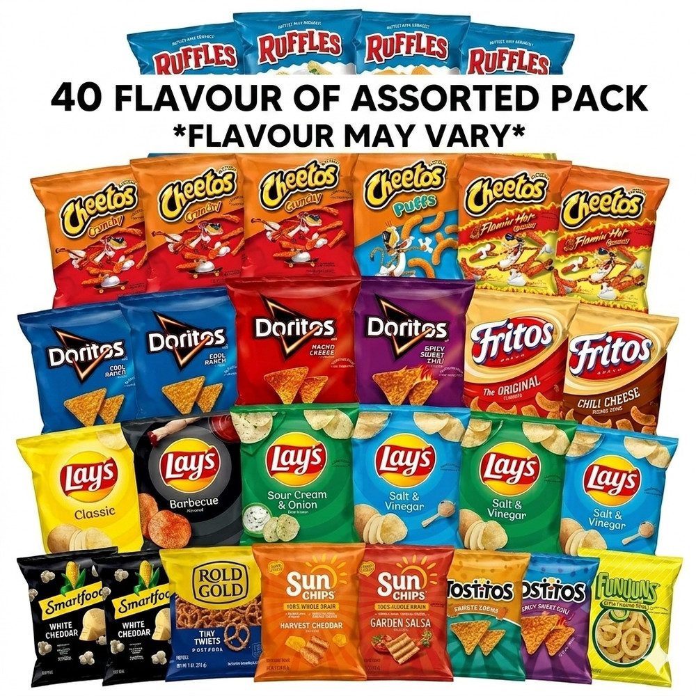 Frito-Lay Assorted Snacks 40 Pack Chips Popcorn Veggie Straws Box