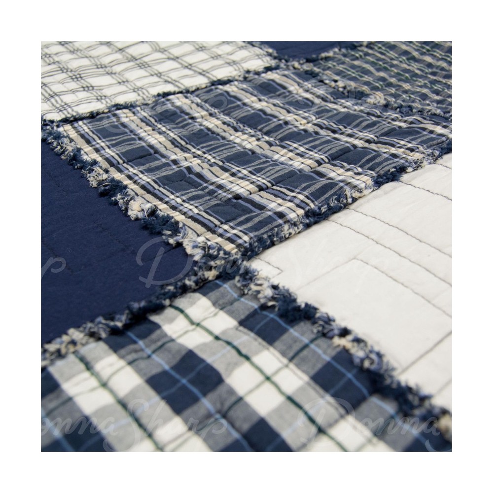 Donna Sharp Checkerboard Indigo Pieced Patchwork Quilt Bedding Set - 3-Piece ...