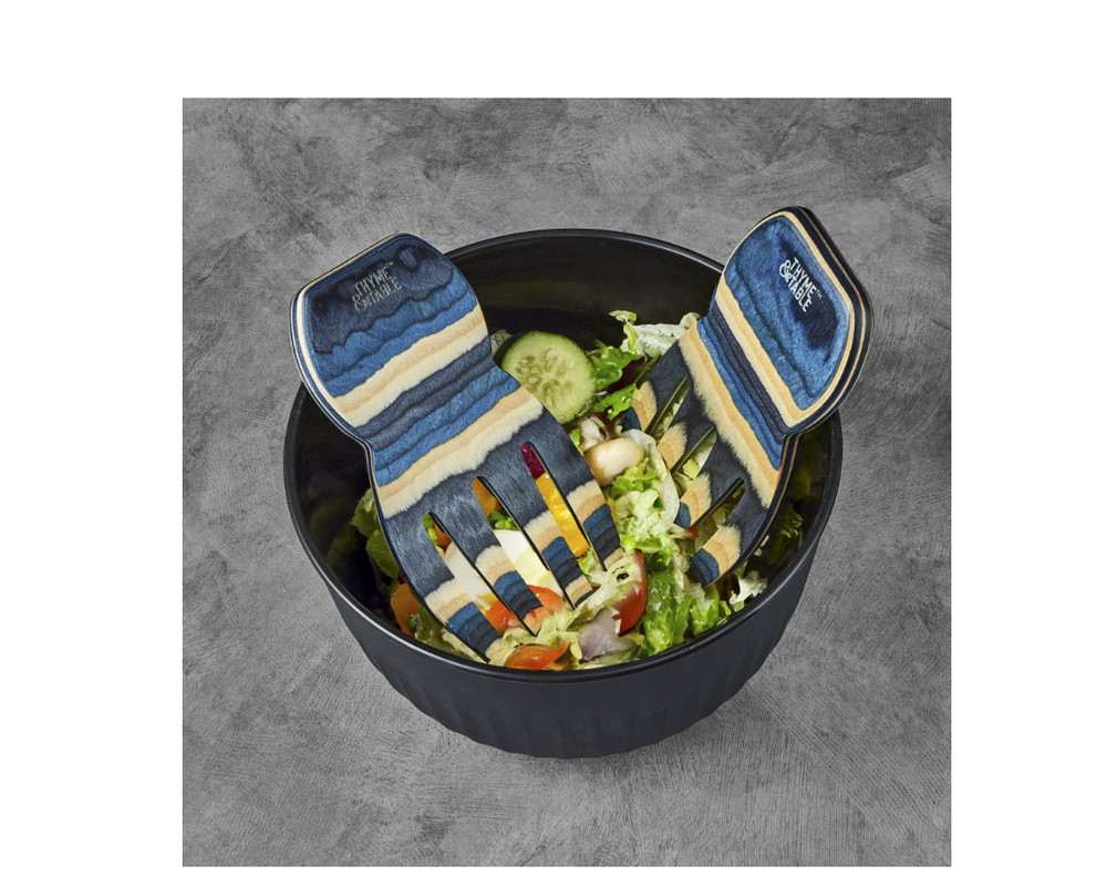 Thyme & Table Blue Wood Salad Hand Set