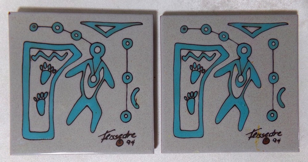 Mid Century Modern Art Pottery Teissedre Tile Set