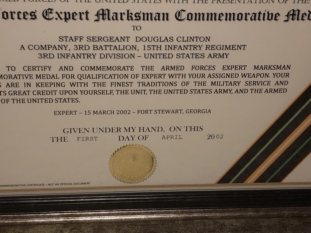 ARMED FORCES EXPERT MARKSMAN COMMEMORATIVE MEDAL CERTIFICATE ~ Type 1