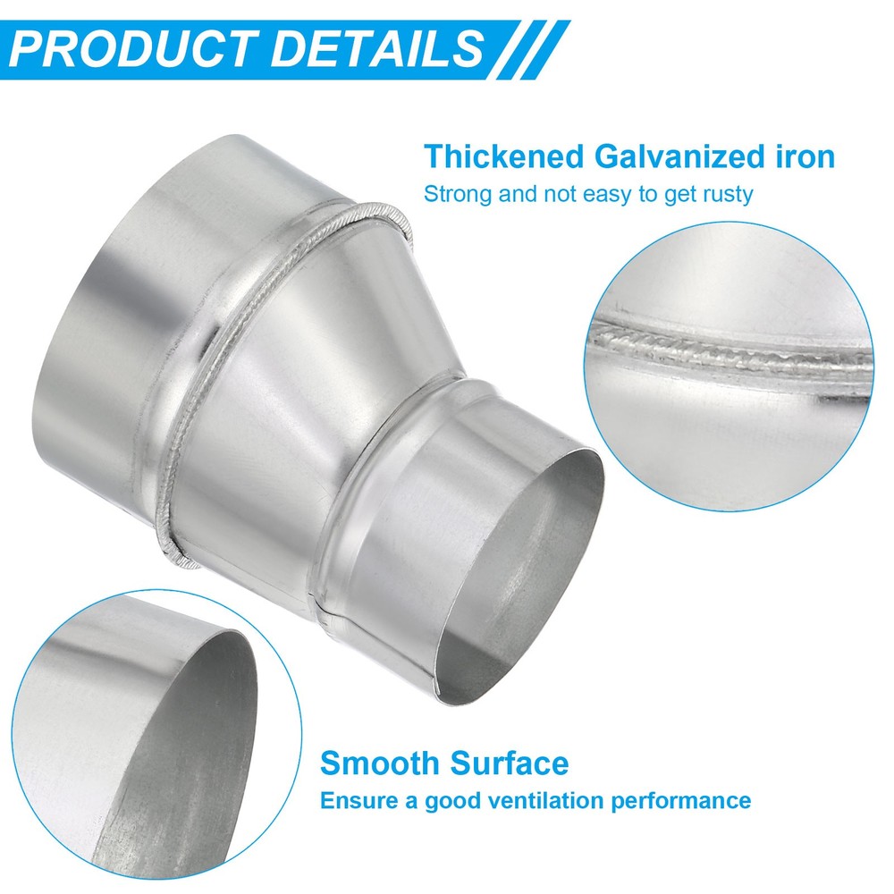 4" to 3" Eccentric Duct Reducer, 2Pcs Galvanized Iron Ducting Connector