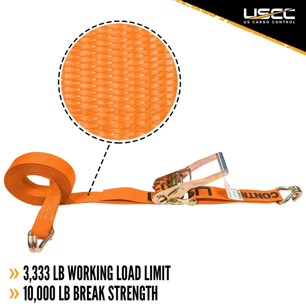 USCC 2" X 27' Wire Hook Ratchet Strap - Orange 2PK