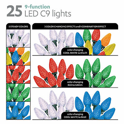 Holiday Wonderland 45192-88 Multi-Function Christmas LED Color Sync C9 String