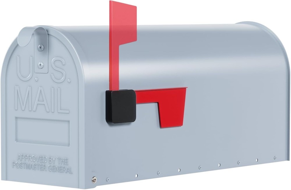 Stylish Post-Mount Mailbox with Flag - Medium Galvanized Steel, Fully Assembled