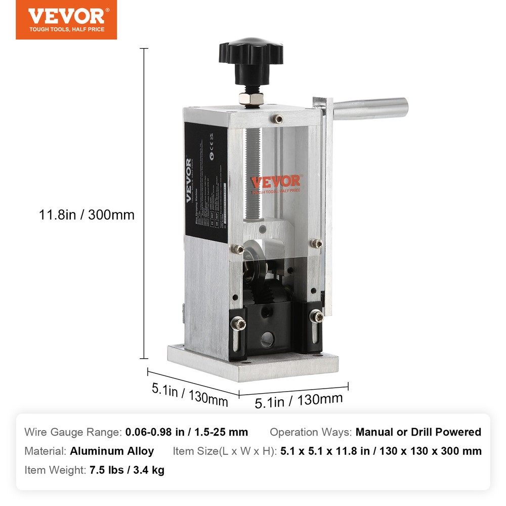 VEVOR Manual Wire Stripping Machine Portable Cable Stripper 0.06''-0.98'' Visual
