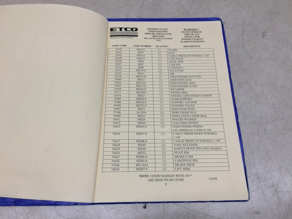 ETCO Mini Applicator Side Model 51665/66/85 Crimp Press Tool Manual Guide