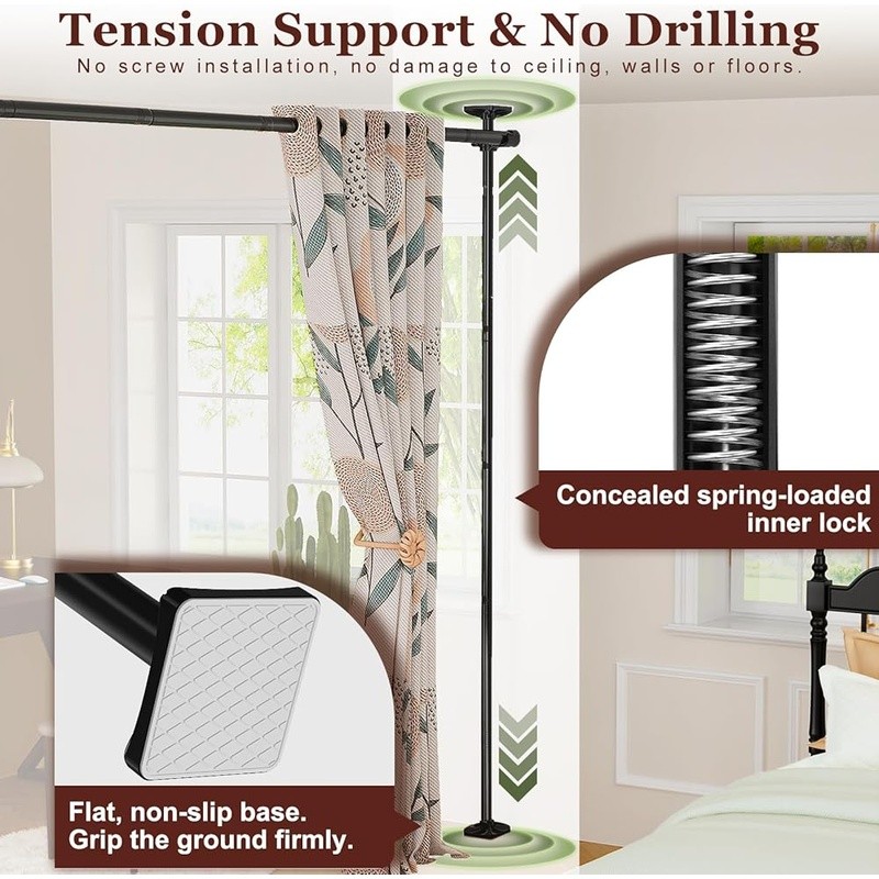 Tension Mounted Room Divider Adjustable Height Space Separation Indoor Use