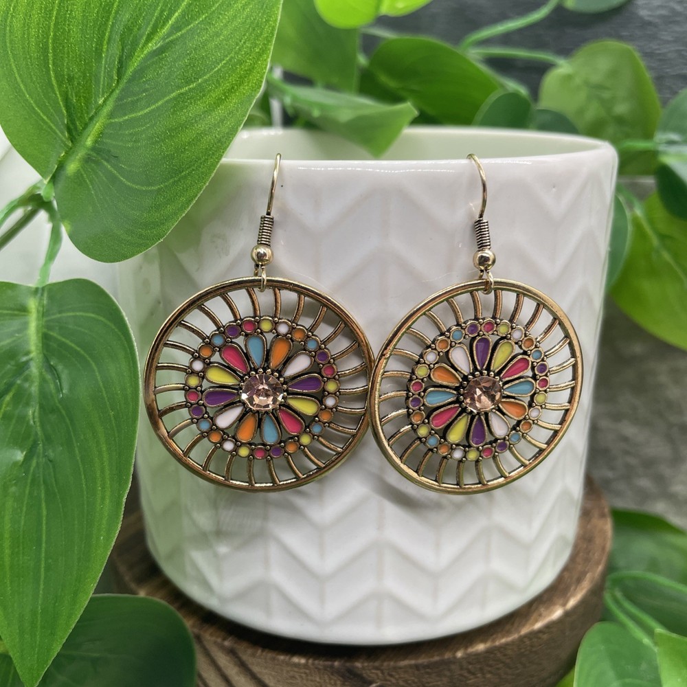 2” Earring Set Gold-tone Boho  Dangle Drop New Free Ship B8507