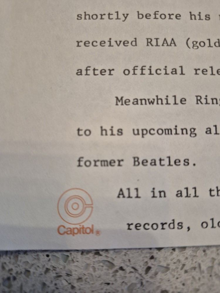 The Beatles 1973 Press Release Document Beatlemania