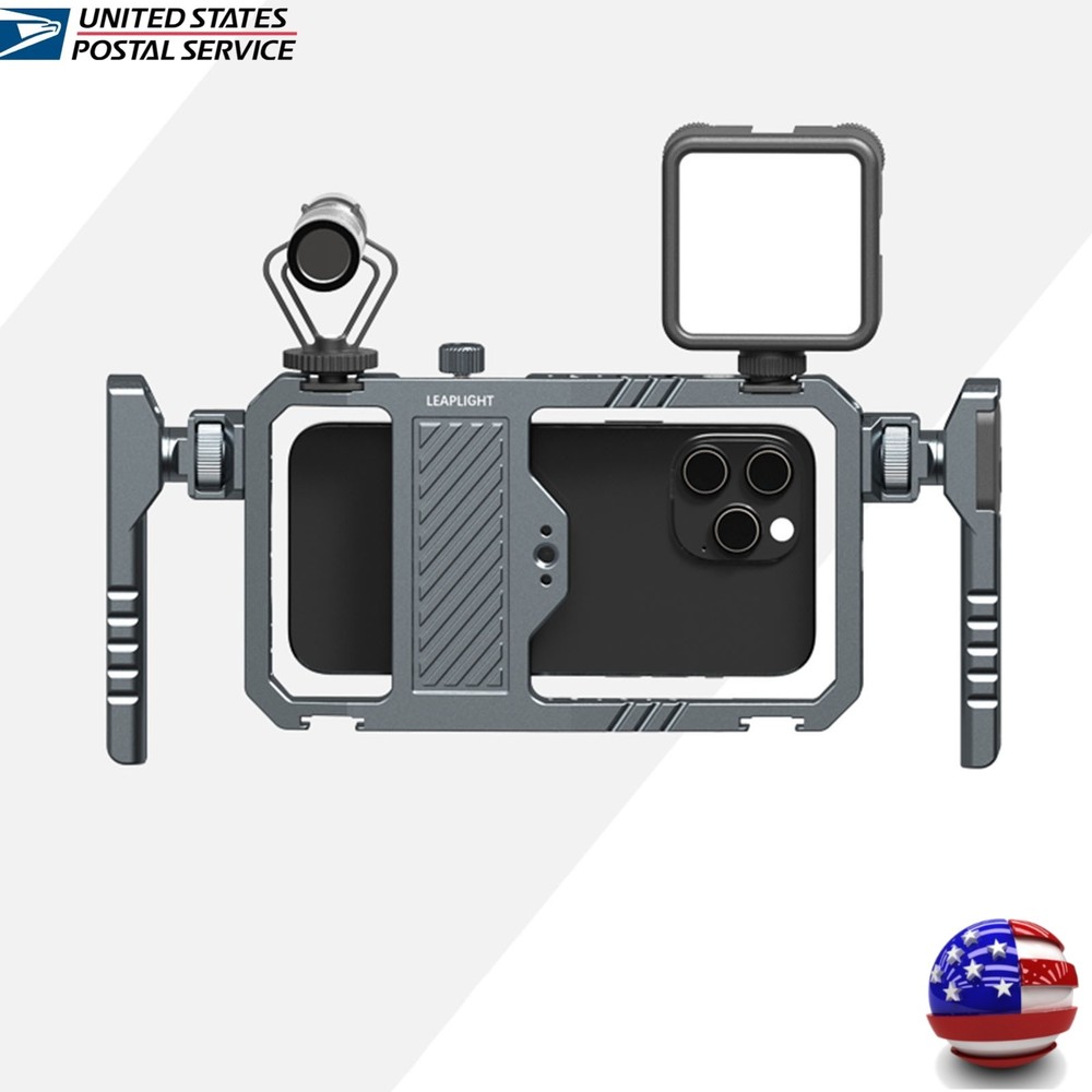 Universal Handheld Phone Cage Video Rig Stabilizer Adapts Smartphone Remote US