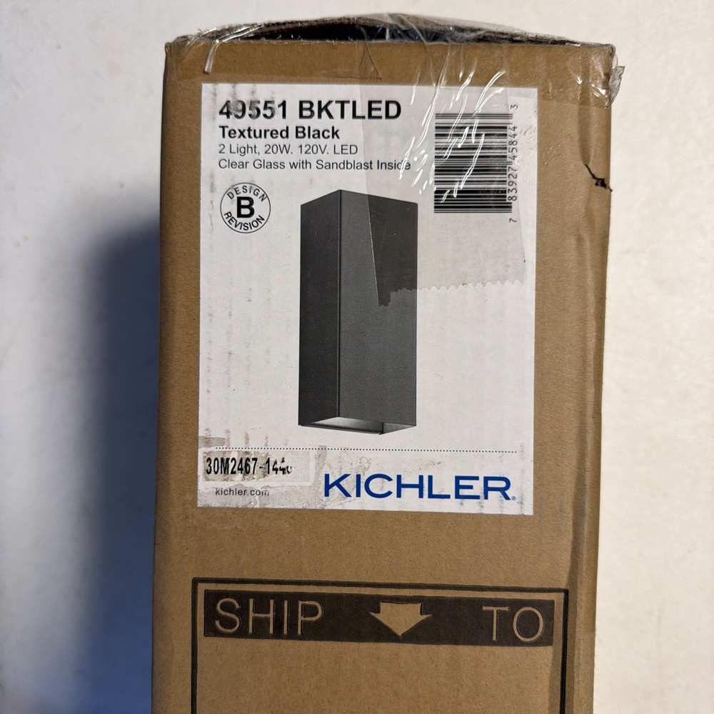 Kichler Walden In/Out Wall 2Lt LED, Text Blk, Clear Temp w/In Etch - 49551BKTLED