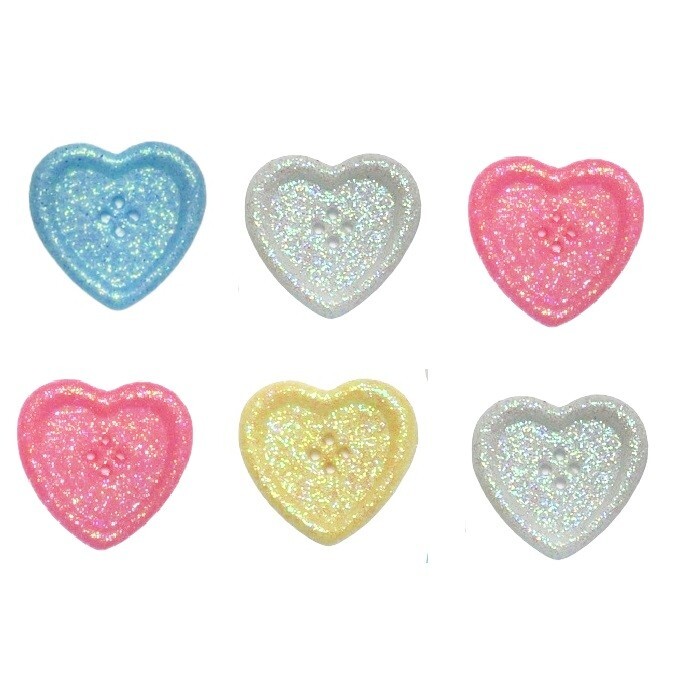 Pastel Glitter Hearts - Easter Spring- Sewing Craft Scrap - Shelly's Buttons
