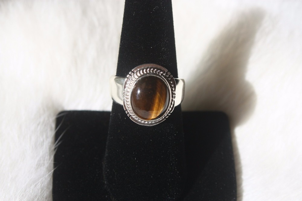 Signed Navajo Sterling Silver Tiger Eye Ring