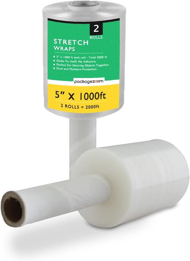 2 Pack Mini Hand Stretch Wrap 5" 1000 Ft Rolls Industrial Strength Clear New