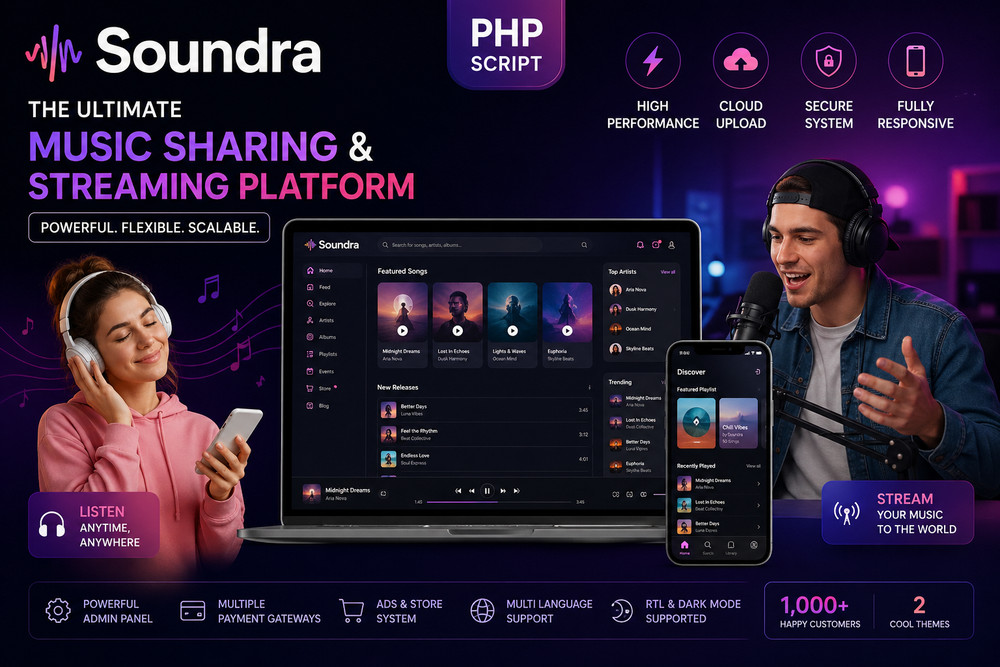 Soundra - Music Sharing & Streaming PHP Platform | SaaS Ready | Full Source Code