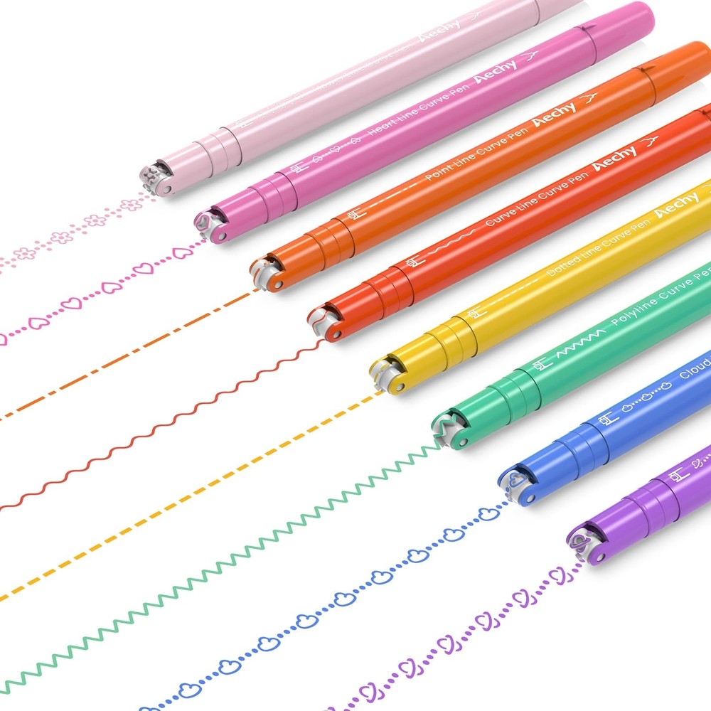 AECHY 8PCS Curve Highlighter Pen for Note Taking, Dual Tip Pens with 8 Differ...