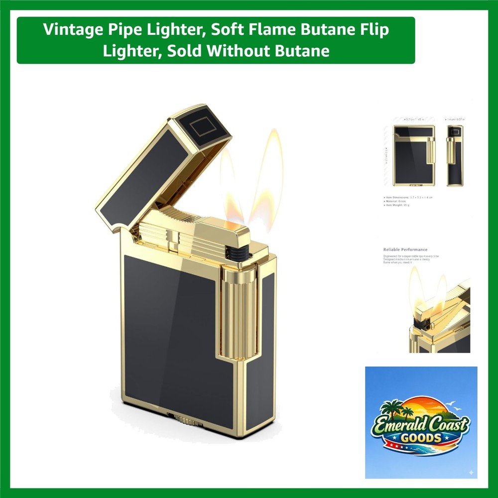 Compact Gold Soft Flame Butane Pipe Lighter - Vintage Charm Meets Function