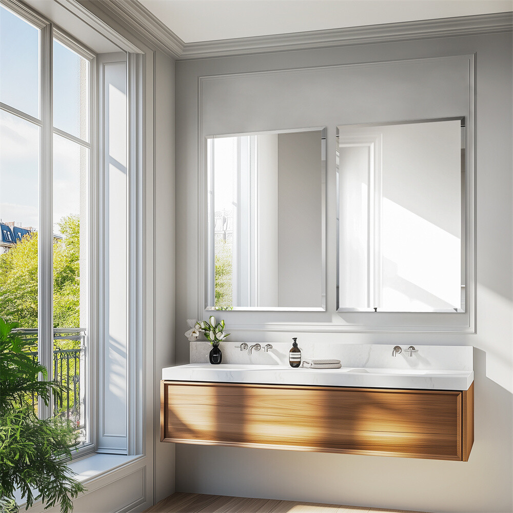 Rectangle Frameless Beveled Mirror for Bathroom Vanity Entryway Home Wall Decor