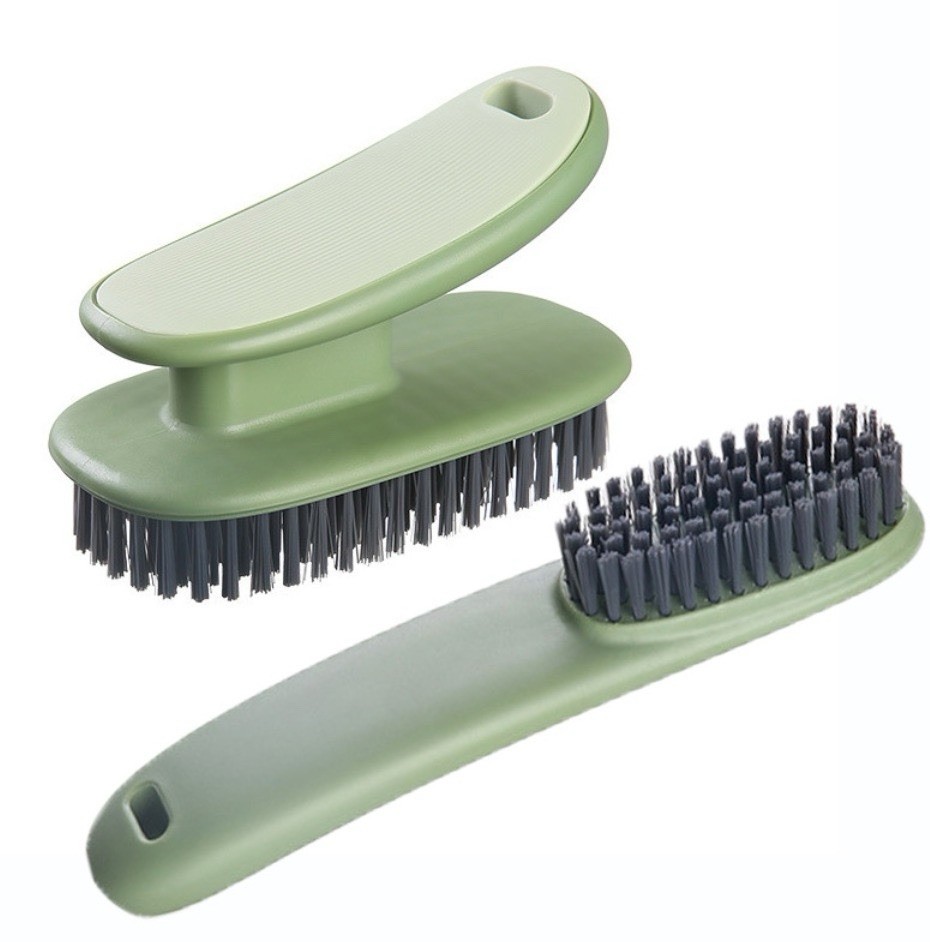 Green & Black Plastic Scrub Brush Set, Ergonomic Handle, 2 Pack