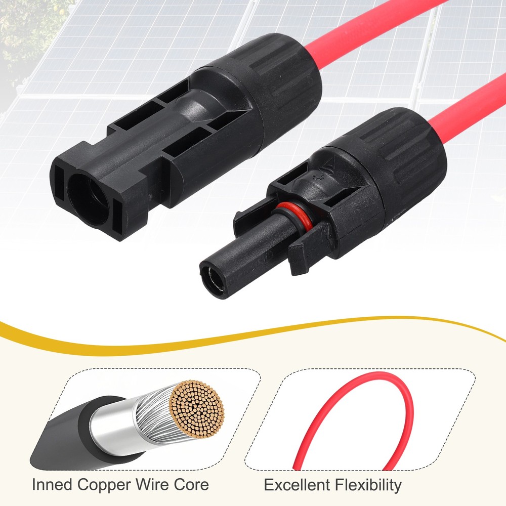 1 Pair Solar Panel Extension Cable, 10AWG 1000V, Black&Red 6.6ft
