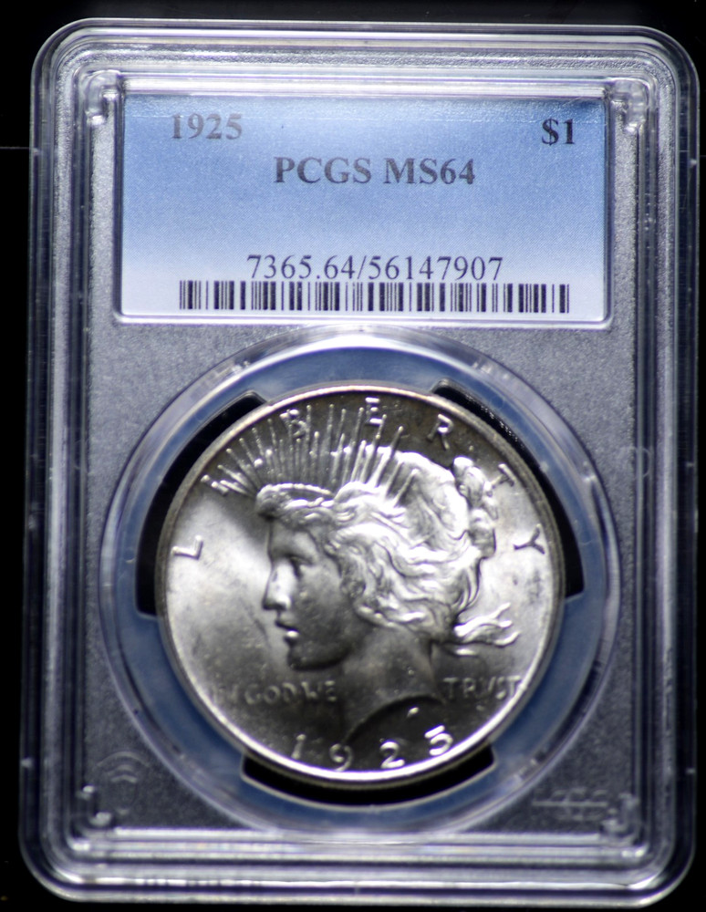 1925 PEACE DOLLAR PCGS MS 64 EXCELLENT STRIKE, LUSTER, AND SURFACE QUALITY FOR