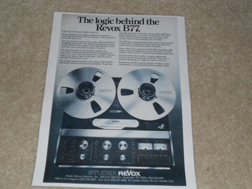 Studer Revox B77 Ad, 1978, 1 page, Article, info, Beautiful!