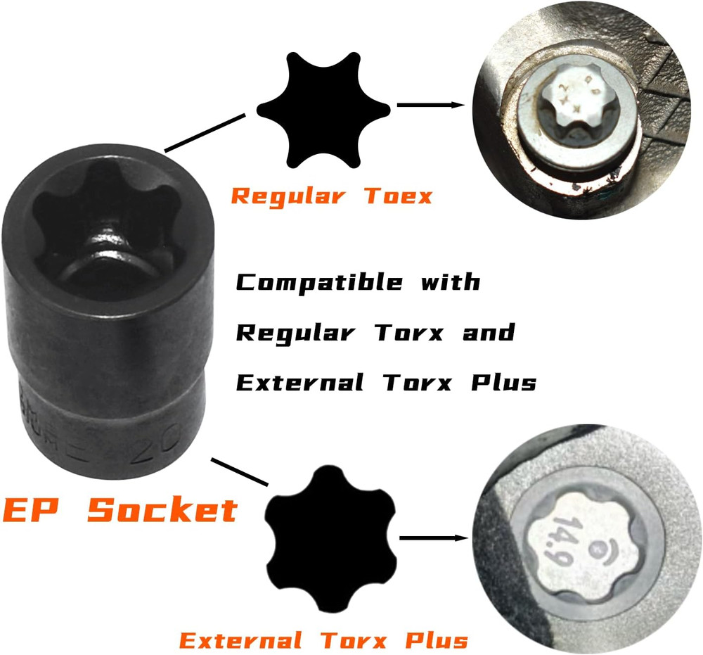 Torx plus Socket Set, External Torx plus 6 Point EP Socket EP4 - EP32 19Pcs with