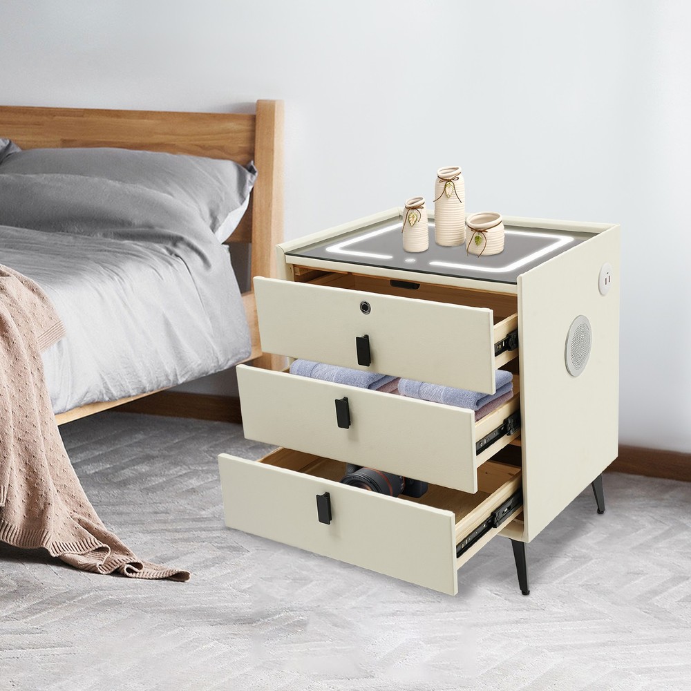 Smart Bedside Table Nightstand 3 Drawers- End Table with USB&Wireless Charging