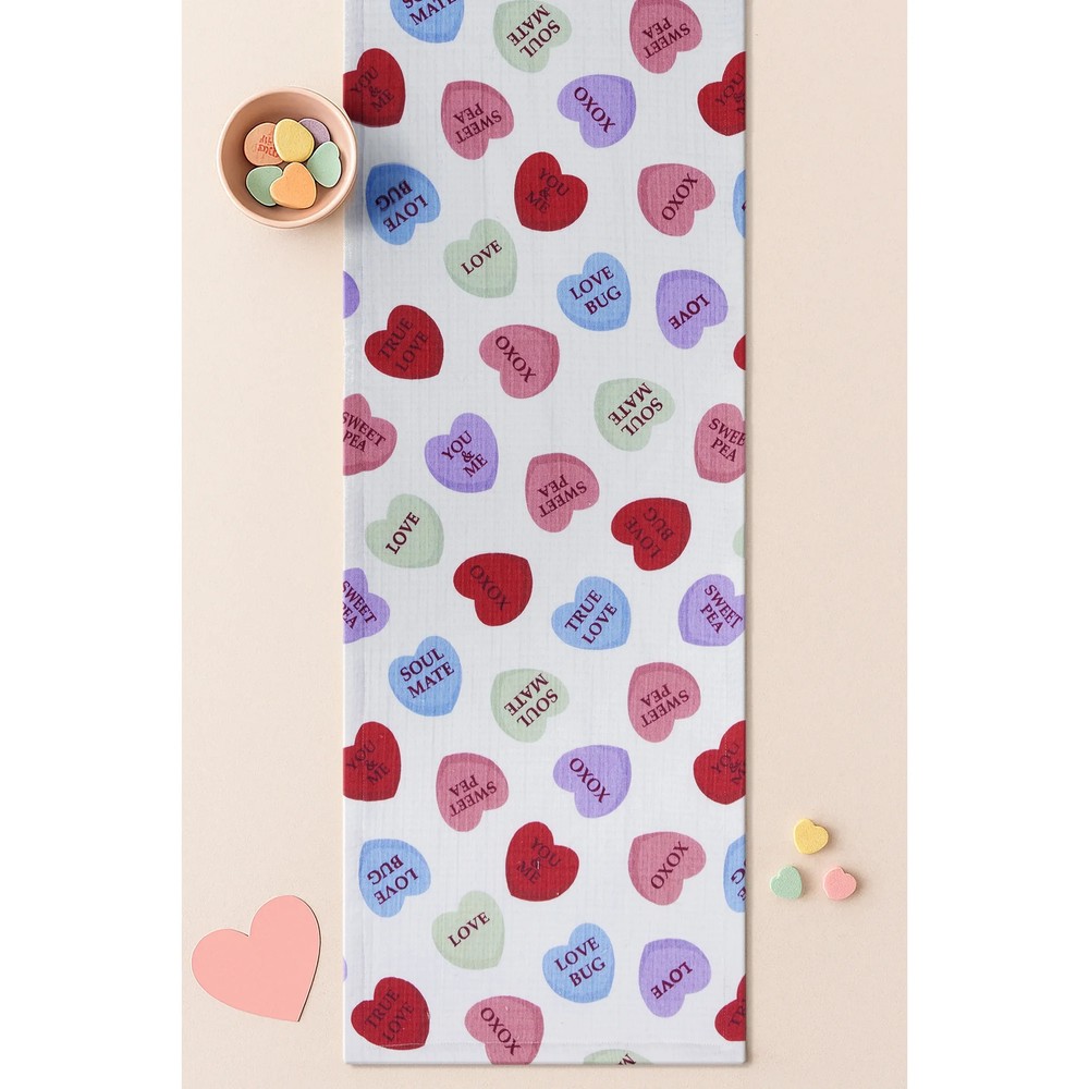 Conversation Hearts Table Runner Cotton