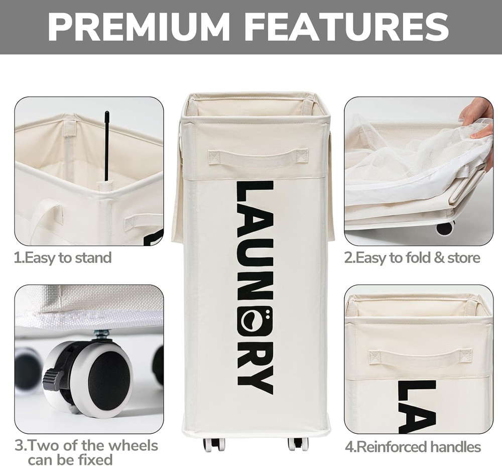 Laundry Baskets with Wheels and Handle, 2-Pack 75L Collapsible Laundry Baskets,
