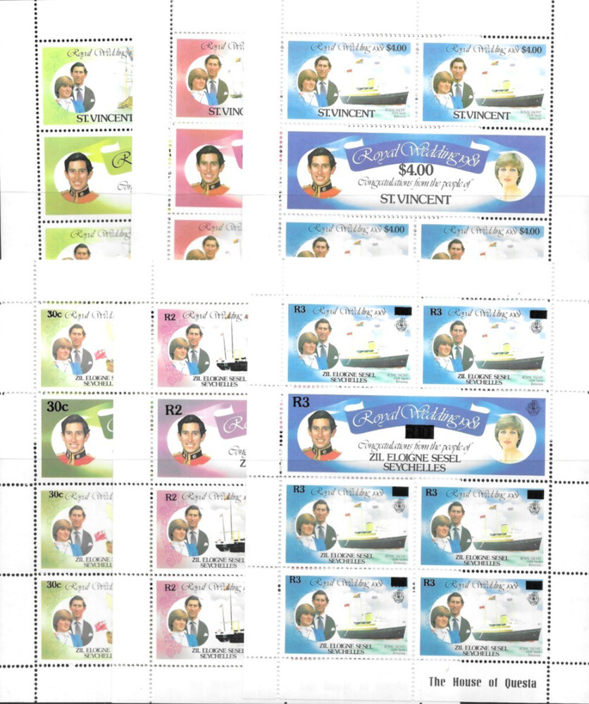 Commonwealth 1981 Mixed Selection Royal Wedding 12 x Complete Sheets MNH
