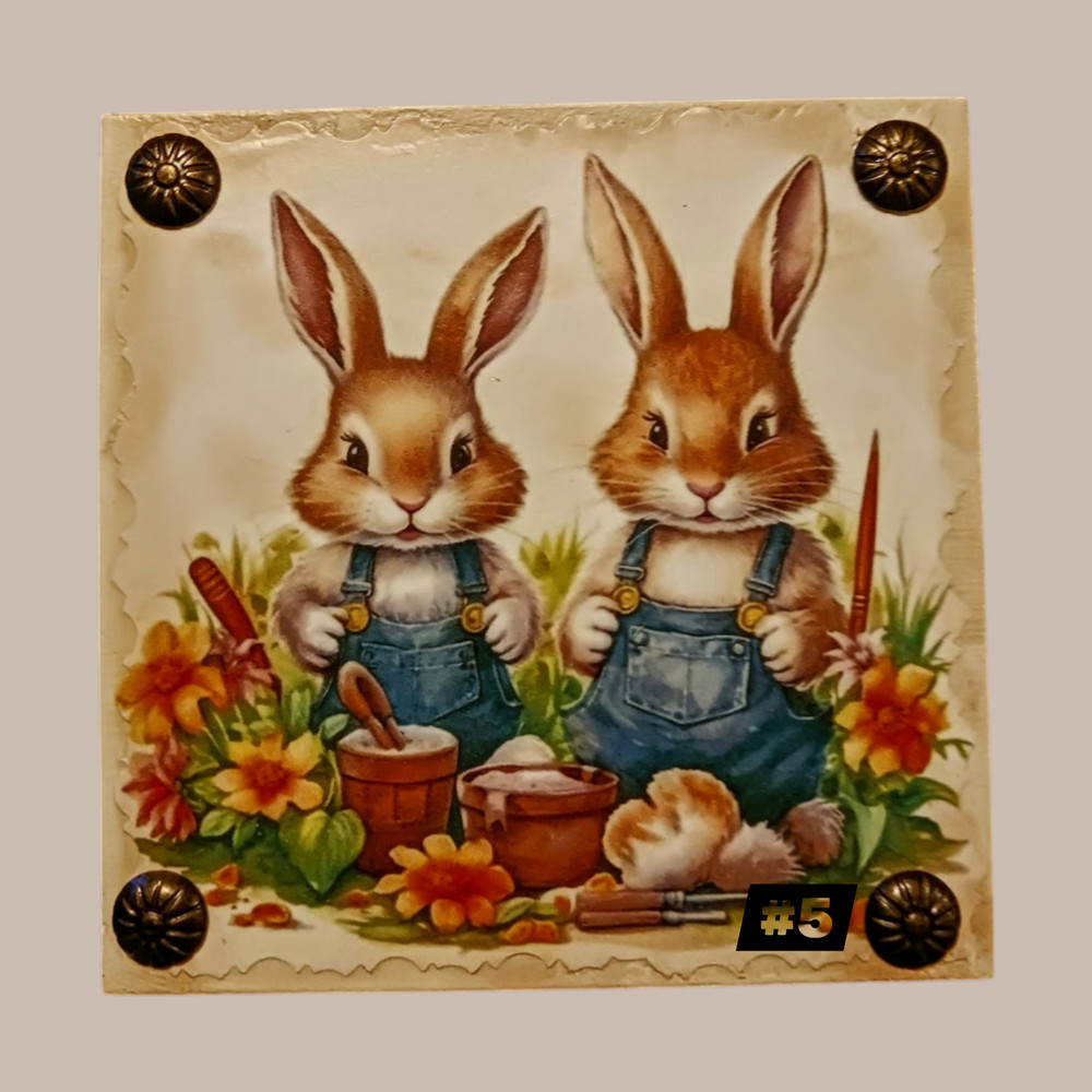 Bunny Blocks--Spring & Easter--4 Prints--Mounted--4x4--Handmade          #108 C