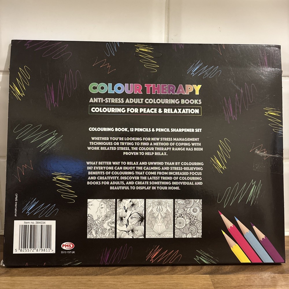 PMS - Colour Therapy - Colouring Book, 12 Pencils & Sharpener Set