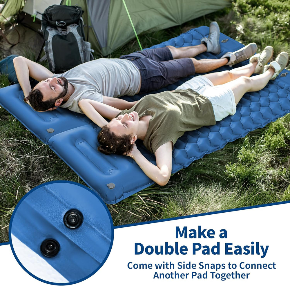 Sleeping Pad for Camping - 4” Thick Inflatable Camping Mat with Built-In Pump &