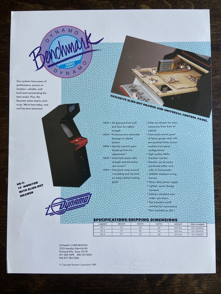 Dynamo Benchmark Arcade FLYER Original Ad Promo 1989 Poster Not PCB