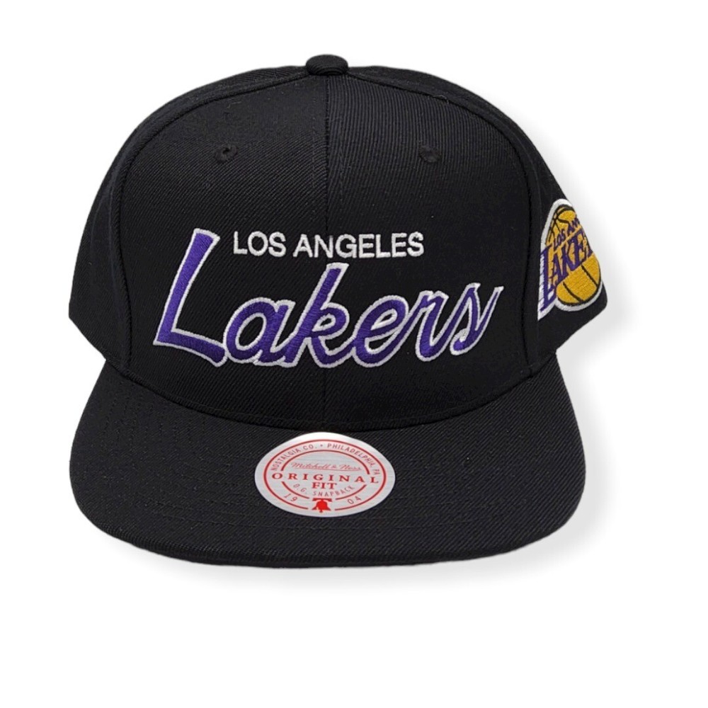 Mitchell & Ness Los Angeles Lakers Team Script 2.0 Black Adjustable Snapback Hat