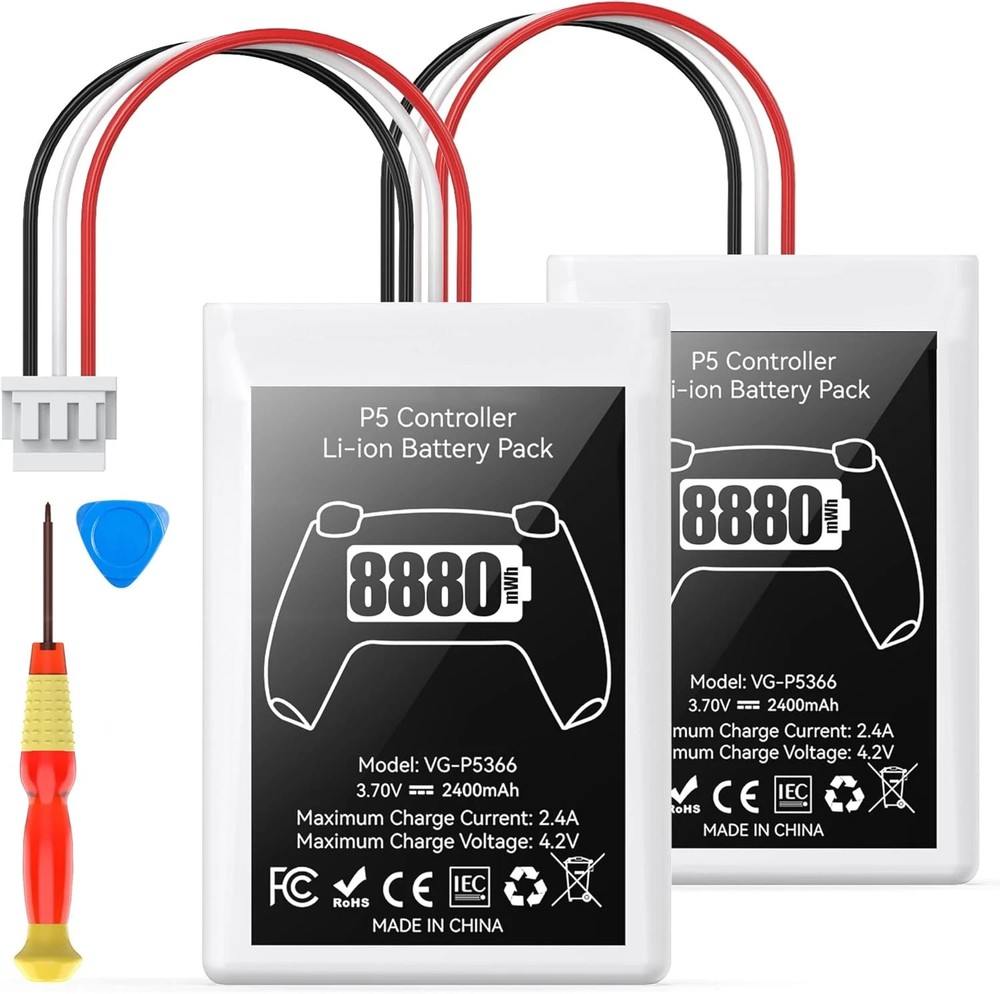 2 Pack PS5 Controller Battery Replacement 8880mWh High Capacity Rechargeable