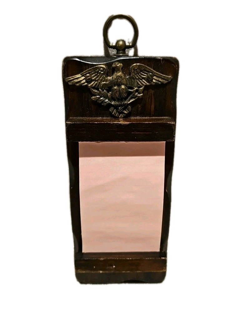 Vintage Wall Hanging Small Note Pad Holder W/Eagle 9"x4"